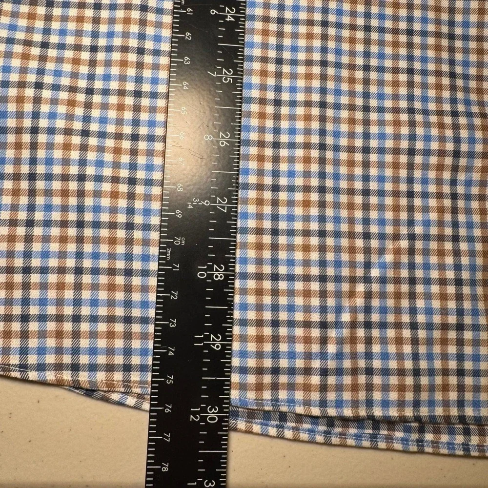 UNTUCKit Mens XXL Relaxed Fit Wrinkle Free Button Down Shirt Blue Brown Check